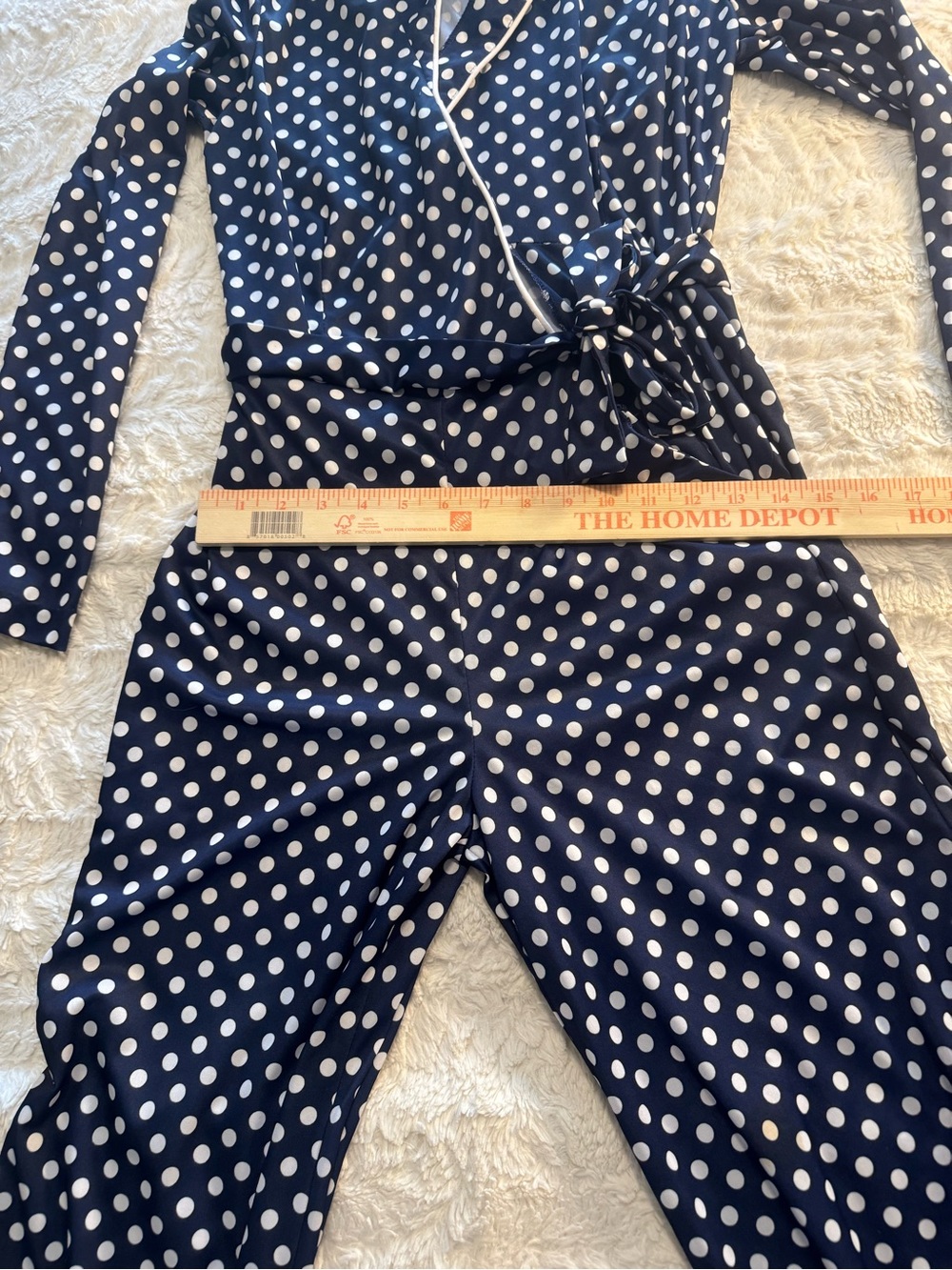 Vintage 70s Polka Dot Wide Leg Jumpsuit Tie Waist Disco Mod - Picture 7 of 9